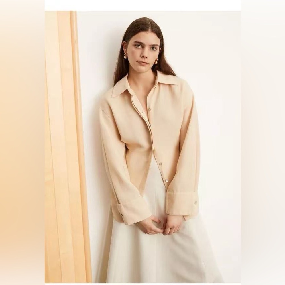 NWT Vince Tie-Back Open Back Linen Blend Long Sleeve Shirt
